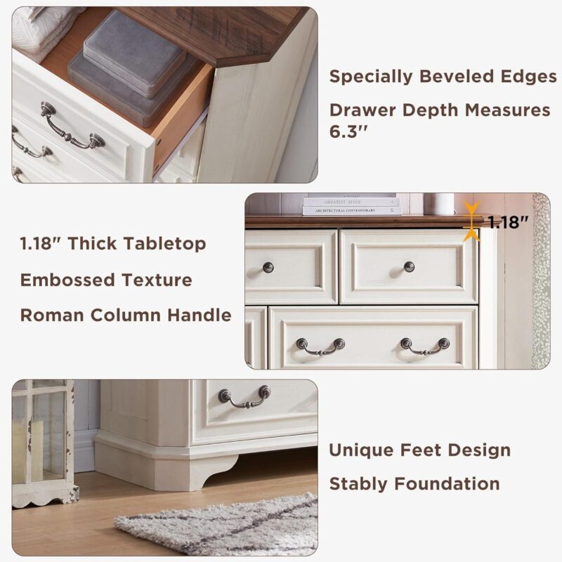 OKD Farmhouse 7 Drawers Dresser Chests for Bedroom, 54  Wide Wood Rustic Tall Chest of Drawers, for Living Room, Hallway,Antique White - Image 3