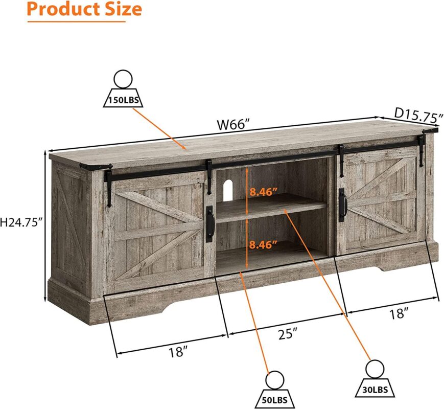OKD Farmhouse Wood 66  TV Stand with Barn Door for Max 75-inch TV for Living Room, Light Rustic Oak - Image 9