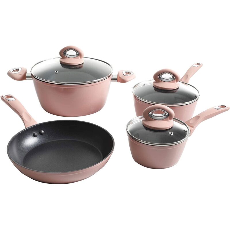 Oster 12 Piece Aluminum Non Stick Home Frying Pot and Pan Cookware Set, Dusty Rose - Image 5