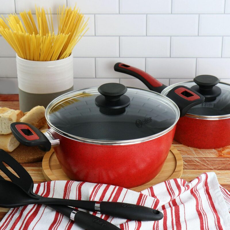Oster 7 Piece Non Stick Aluminum Cookware Set in Red - Image 5