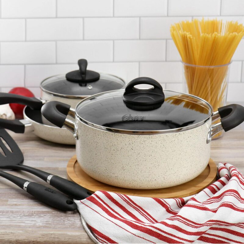 Oster Clairborne 7 Piece Nonstick Aluminum Cookware and Kitchen Tool Set in Linen - Image 8