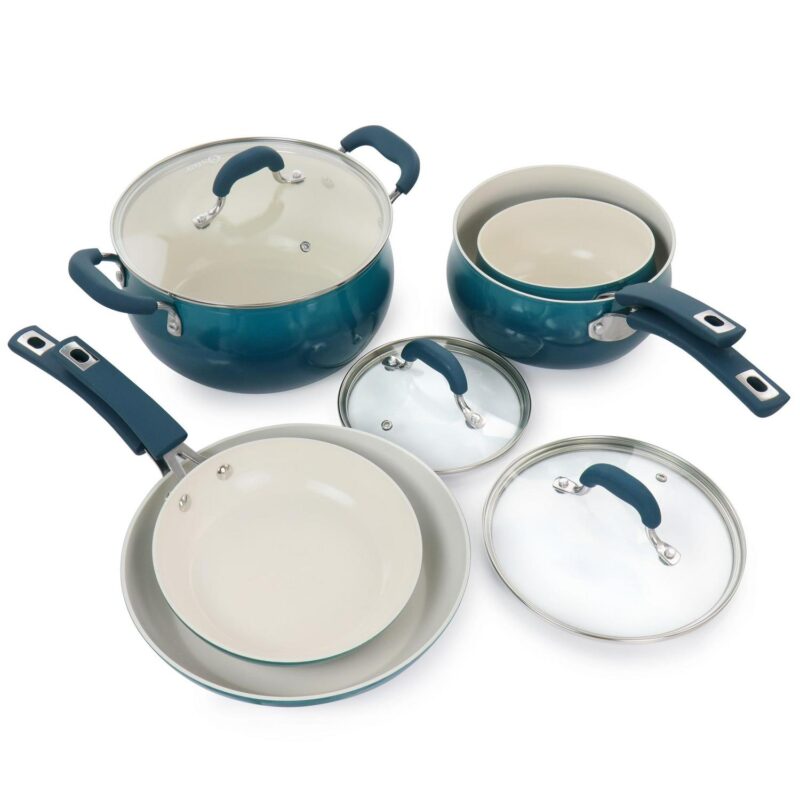Oster Corbett 8 Piece Nonstick Aluminum Cookware Set in Teal - Image 3
