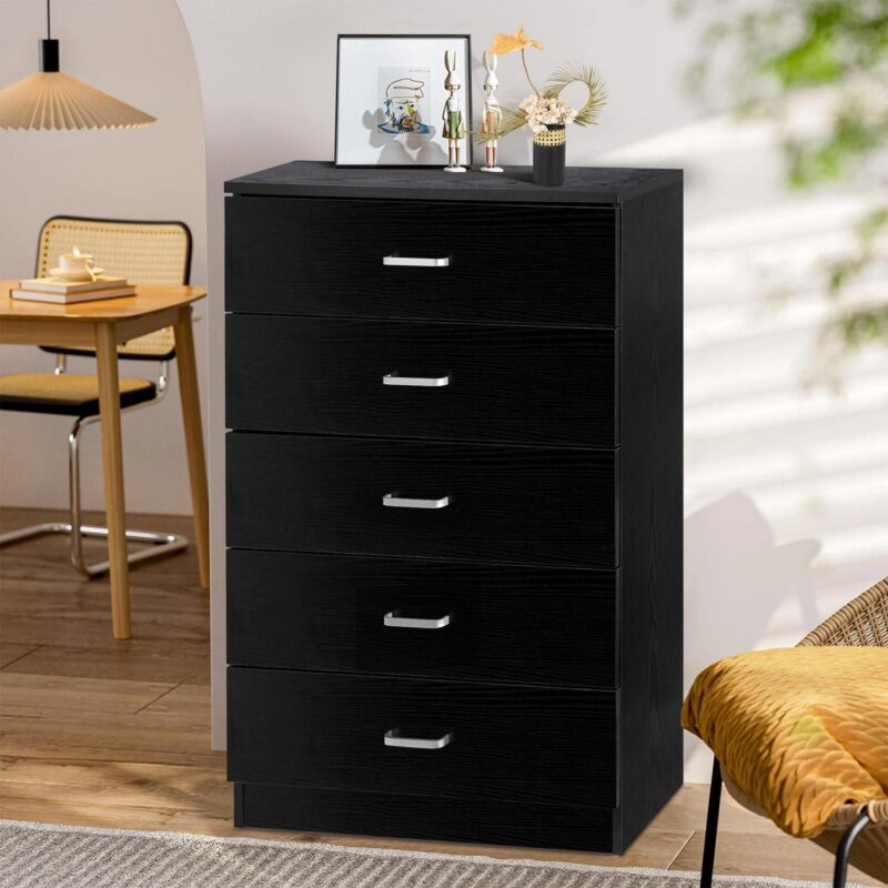 PAPROOS Black 5 Drawer Dresser, Chest of Drawers for Bedroom, Modern Storage Cabinet Dresser Organizer Unit with Handle for Living Room, Closet, Hallway, Nursery - Image 10