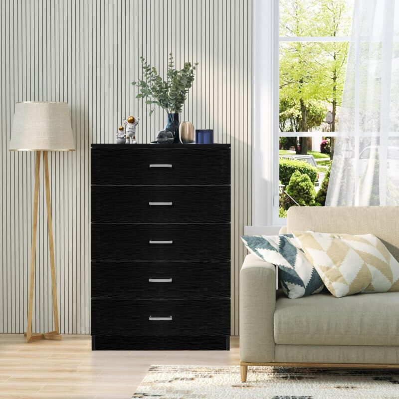 PAPROOS Black 5 Drawer Dresser, Chest of Drawers for Bedroom, Modern Storage Cabinet Dresser Organizer Unit with Handle for Living Room, Closet, Hallway, Nursery - Image 11
