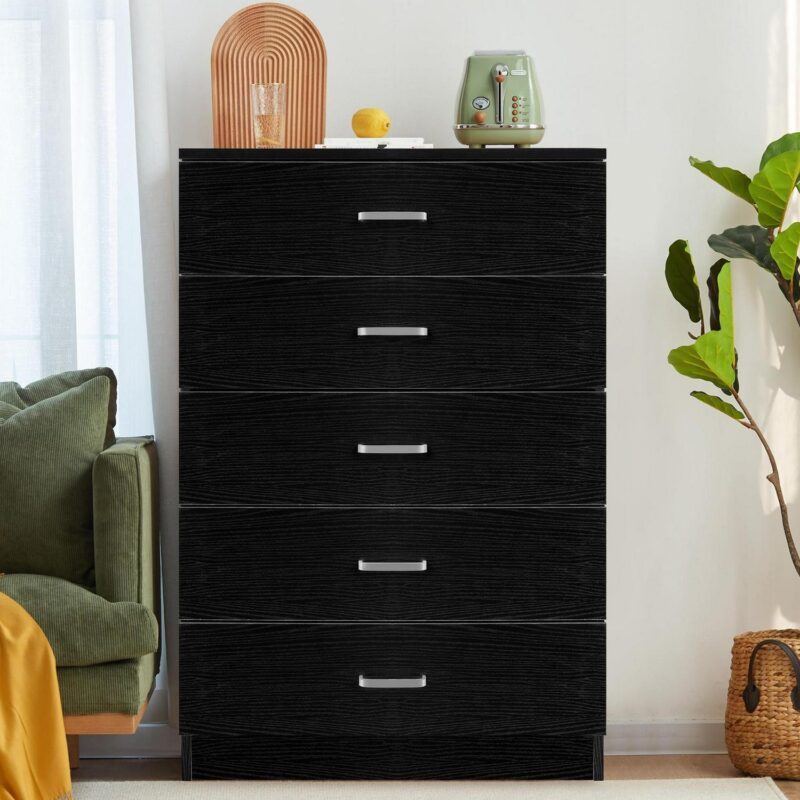 PAPROOS Black 5 Drawer Dresser, Chest of Drawers for Bedroom, Modern Storage Cabinet Dresser Organizer Unit with Handle for Living Room, Closet, Hallway, Nursery - Image 12