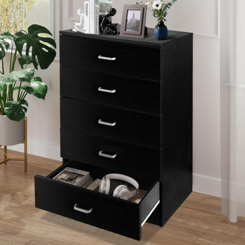 PAPROOS Black 5 Drawer Dresser, Chest of Drawers for Bedroom, Modern Storage Cabinet Dresser Organizer Unit with Handle for Living Room, Closet, Hallway, Nursery - Image 9