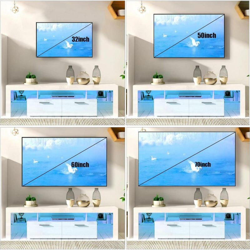 PAPROOS TV Stand for TVs up to 70 , High Gloss TV Cabinet with LED Light, Modern TV Console Table with Storage Drawers, Media Television Stand Entertainment Center, White - Image 5