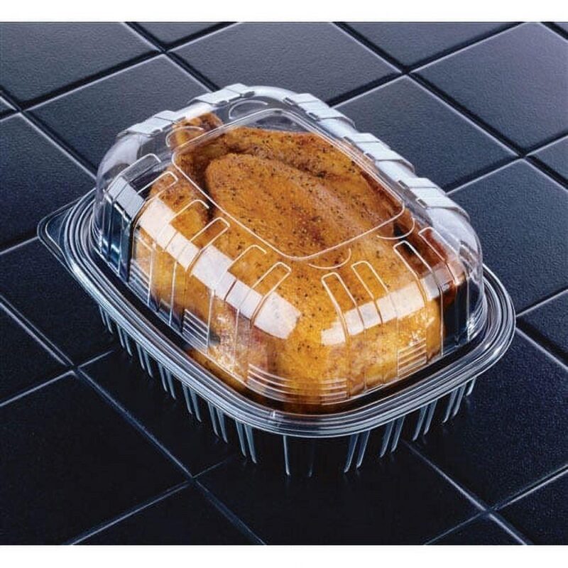 Pactiv Corp. PAC YCNC600700DZ Earthchoice 7.78 in. x 4.5 in. x 4.5 in. Roaster Combo - Black/Clear (110/Carton) - Image 2