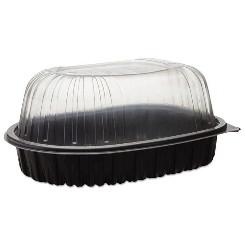 Pactiv Corp. PAC YCNC600700DZ Earthchoice 7.78 in. x 4.5 in. x 4.5 in. Roaster Combo - Black/Clear (110/Carton)