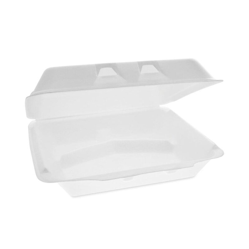 Pactiv Corp. YHLW10030000 SmartLock 9.5 in. x 10.5 in. x 3.25 in. 3-Compartment Hinged Foam Containers - X-Large, White (250/Carton)