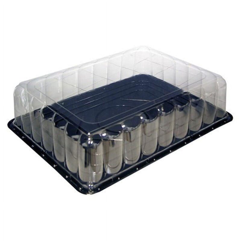 Pactiv Showcake APET Plastic Premium 1/2 Sheet Rectangle Cake Container Black/Clear | 30/Pack
