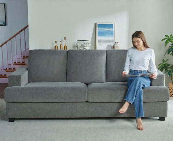 PapaJet 3 Seater Comfy Sofa with Extra Deep Seat, 97  Modern Couches for Living Room, Grey Chenille