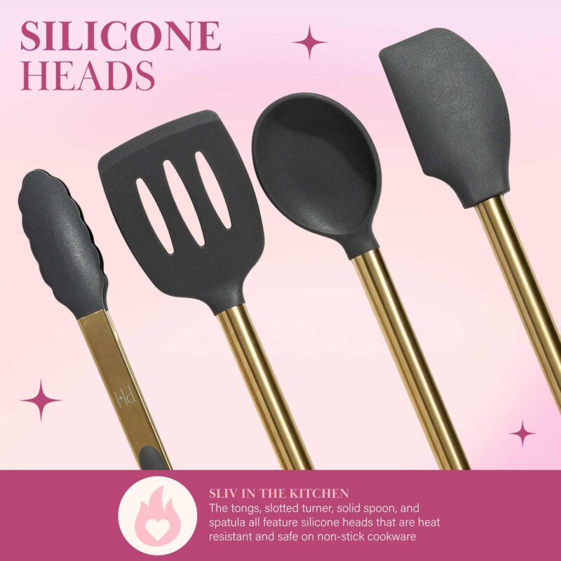 Paris Hilton 7-Piece Cooking Utensils Set, Silicone and Stainless Steel, Gray - Image 7
