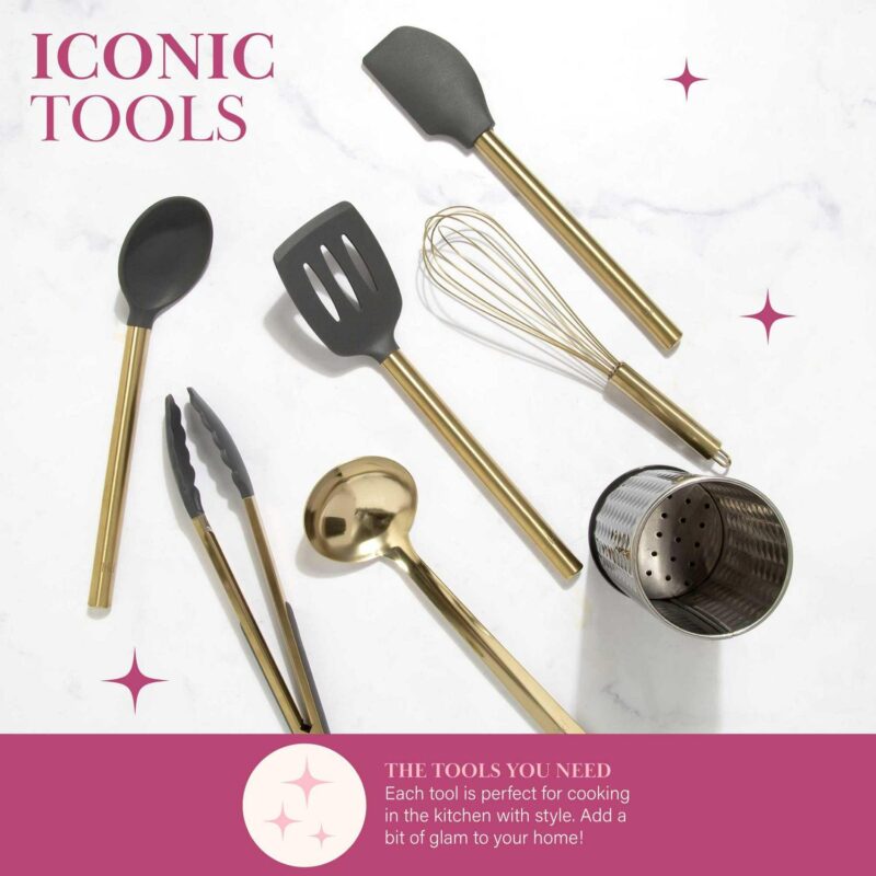 Paris Hilton 7-Piece Cooking Utensils Set, Silicone and Stainless Steel, Gray - Image 5