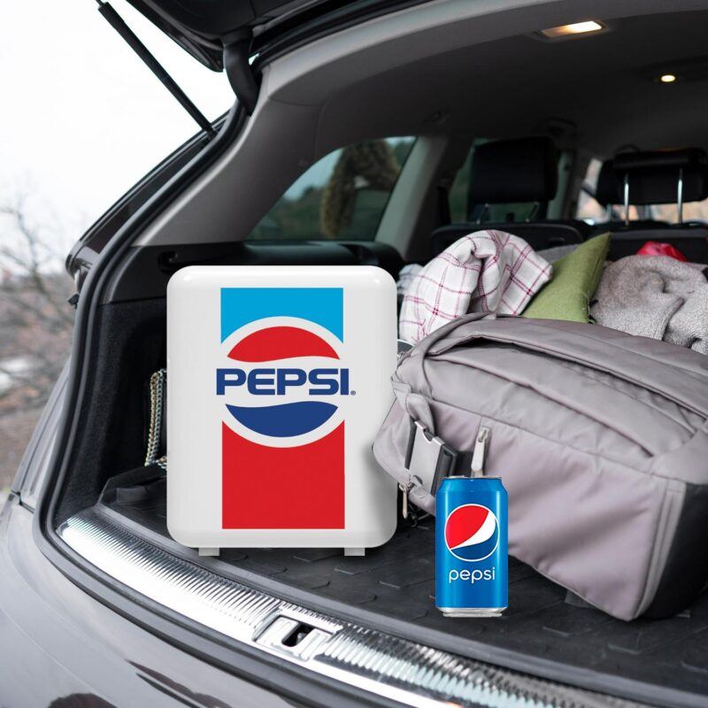 Pepsi, 6 Can Mini Personal Fridge Cooler, Up to 20A F with 12V Car Adaptor, White - Image 8