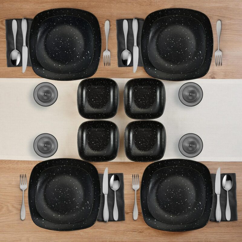 Pfaltzgraff Stella 12-piece Stoneware Square Dinnerware Set in Black Speckle Glaze - Image 2