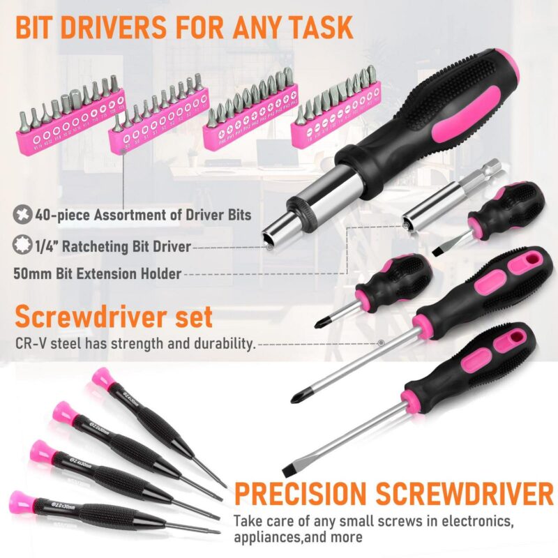 Pink Tool Set - 207 Piece Lady's Portable Home Repairing Tool Kit made from THINKWORK TW6075 - Image 2