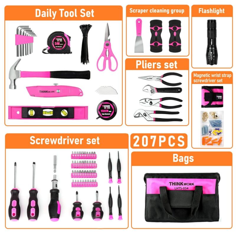 Pink Tool Set - 207 Piece Lady's Portable Home Repairing Tool Kit made from THINKWORK TW6075 - Image 4