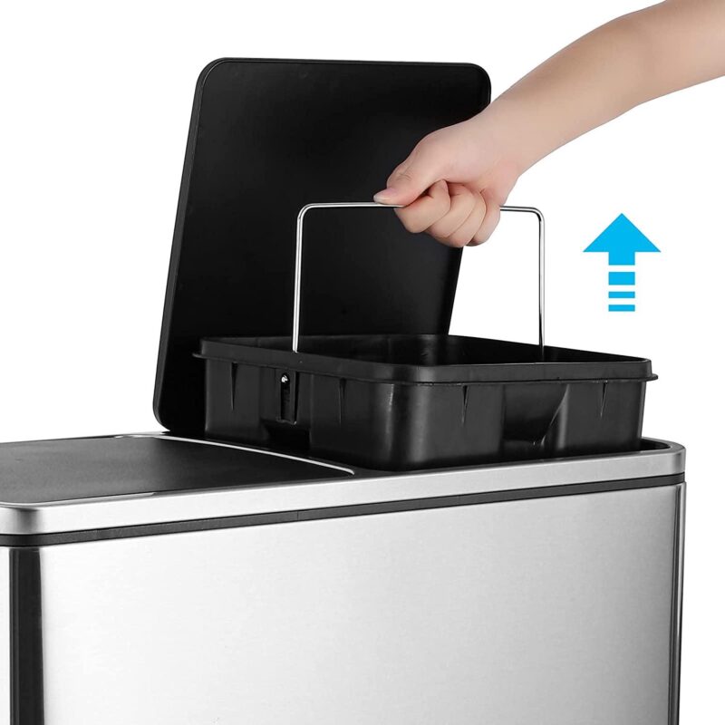 Pirecart 16 Gallon Dual Trash Can Stainless Steel Kitchen Garbage Can Step Recycle Bin - Image 7
