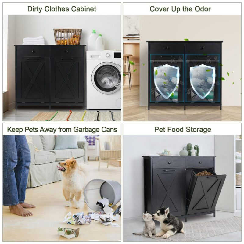 Pirecart 20 Gallon Double Tilt Out Trash Cabinet Wood Hidden Storage Cabinet, Recycling Cabinet with 2 Drawers - Image 8