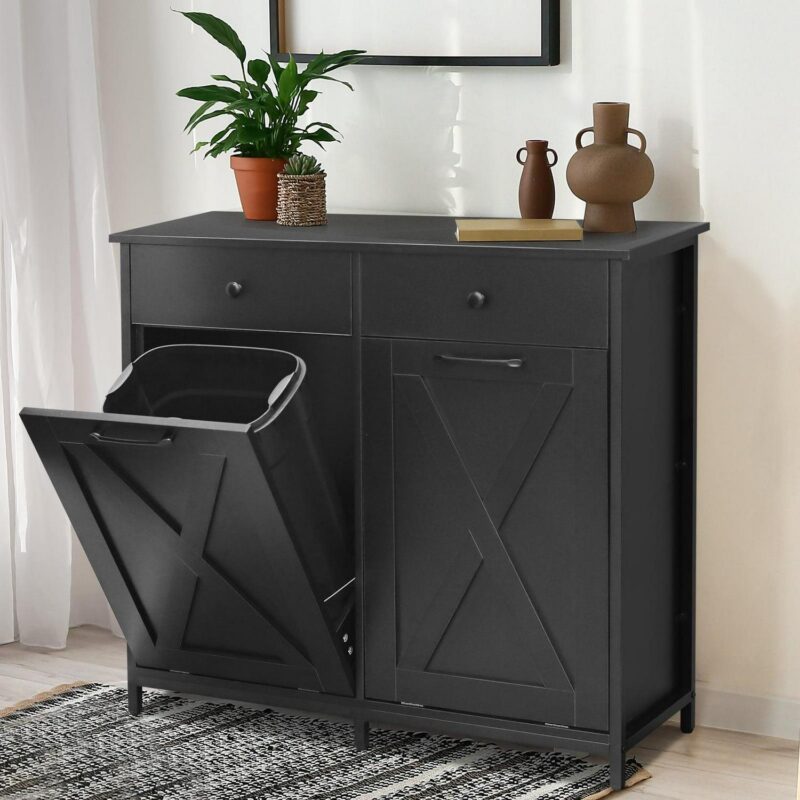Pirecart 20 Gallon Double Tilt Out Trash Cabinet Wood Hidden Storage Cabinet, Recycling Cabinet with 2 Drawers
