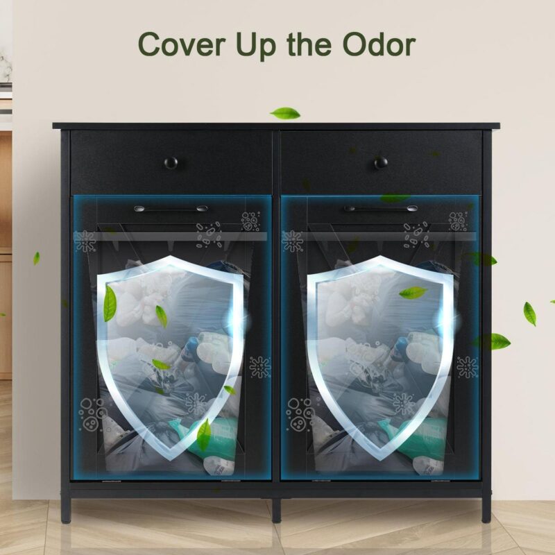 Pirecart 20 Gallon Double Tilt Out Trash Cabinet Wood Hidden Storage Cabinet, Recycling Cabinet with 2 Drawers - Image 6