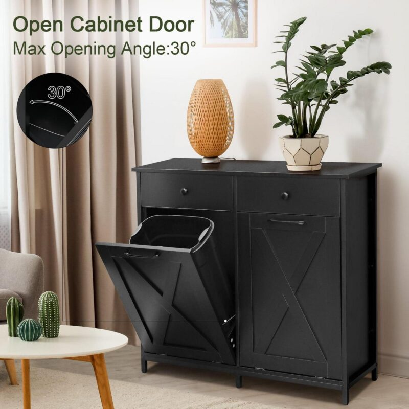 Pirecart 20 Gallon Double Tilt Out Trash Cabinet Wood Hidden Storage Cabinet, Recycling Cabinet with 2 Drawers - Image 3