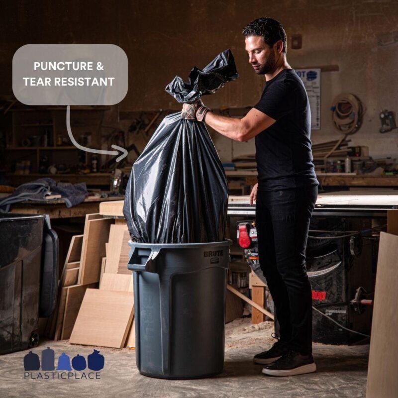 Plasticplace 55-60 Gallon Heavy Duty Trash Bags, Black, 1.5 Mil (100 Count) - Image 4