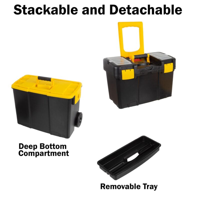 Portable Tool Box with Wheels - Stackable 2-in-1 Tool Chest - Foldable Comfort Handle and Tough Latches on the Mobile Tool Box by Stalwart - Image 3