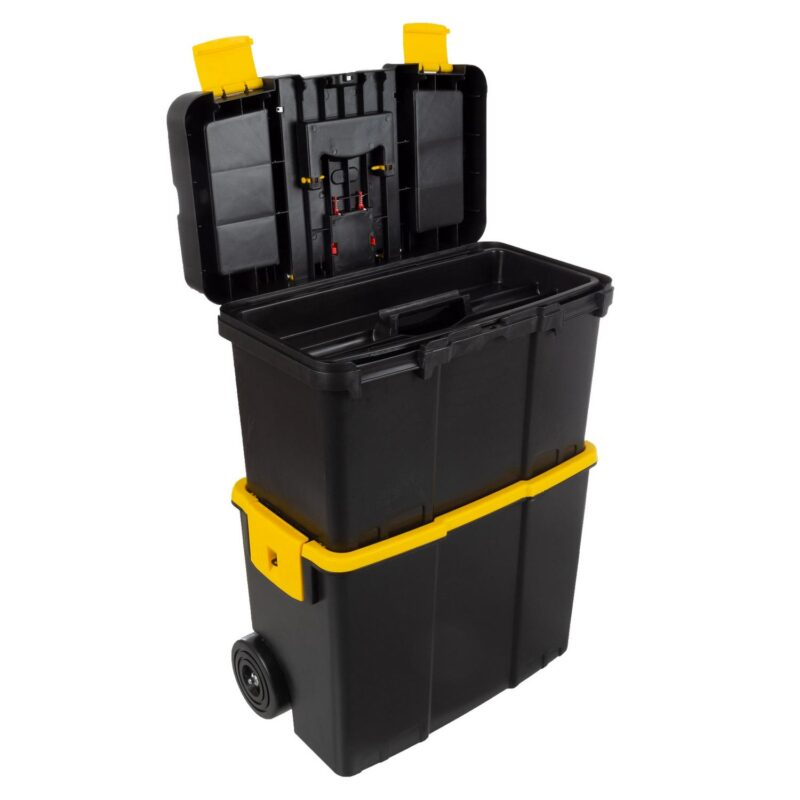 Portable Tool Box with Wheels - Stackable 2-in-1 Tool Chest - Foldable Comfort Handle and Tough Latches on the Mobile Tool Box by Stalwart - Image 6