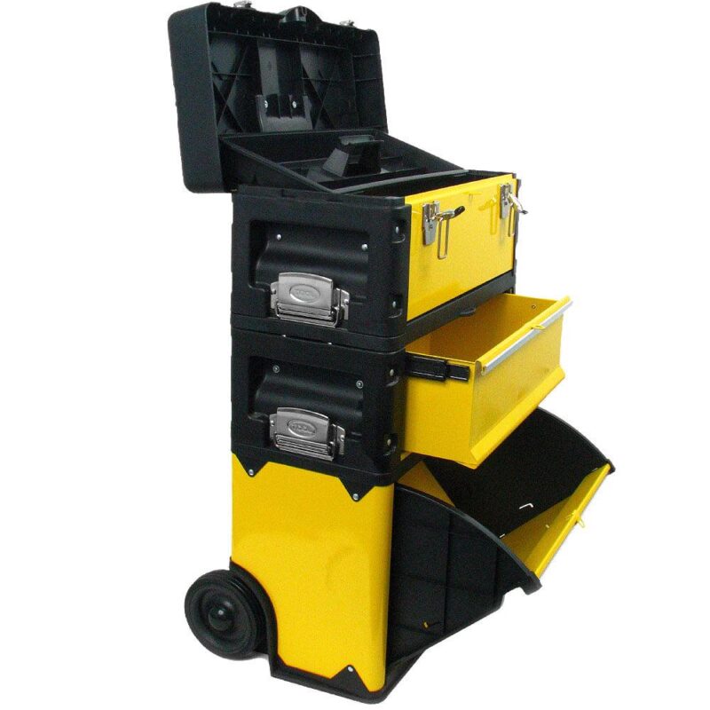 Portable Tool Box with Wheels - Stackable 3-in-1 Tool Chest - Foldable Comfort Handle and Tough Latches on the Mobile Tool Box by Stalwart - Image 4