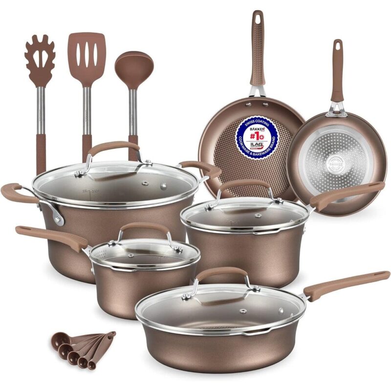Pots and Pans Set Non-Stick Professional Home Kitchenware - 14 Pieces Golden