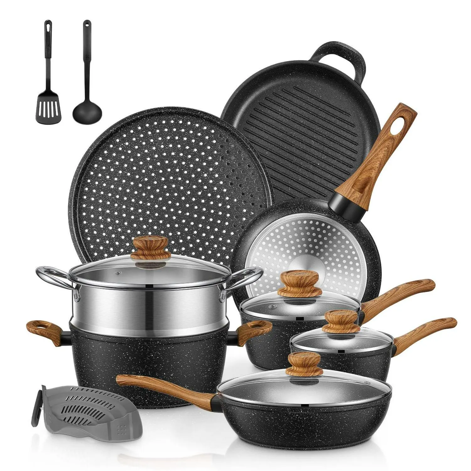 Pots and Pans Set with Lids 15 Pcs, Aluminum Nonstick Induction Cookware Sets 1 Pots and Pans Set with Lids 15 Pcs, Aluminum Nonstick Induction Cookware Sets