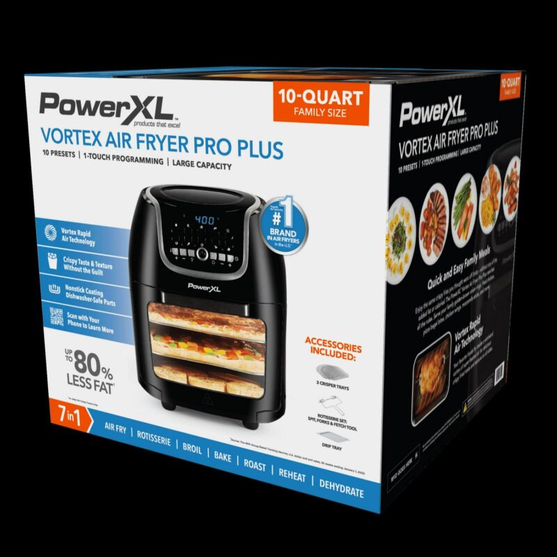 PowerXL Vortex Air Fryer Pro Plus 10 Quart Capacity, Black, 1700 Watts, - Image 4