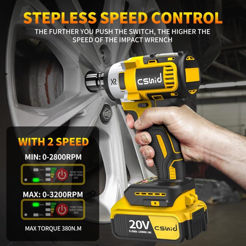 Power Cordless Impact Wrench 1/2 , 20V Impact Brushless Motor with 2 x 3.0A Batteries, 2-Mode Speed and Max Torque 280 ft lbs (380N.m), Power Impact Wrench with 5 Sockets,8 Drill,6 Screws for Home Car - Image 3