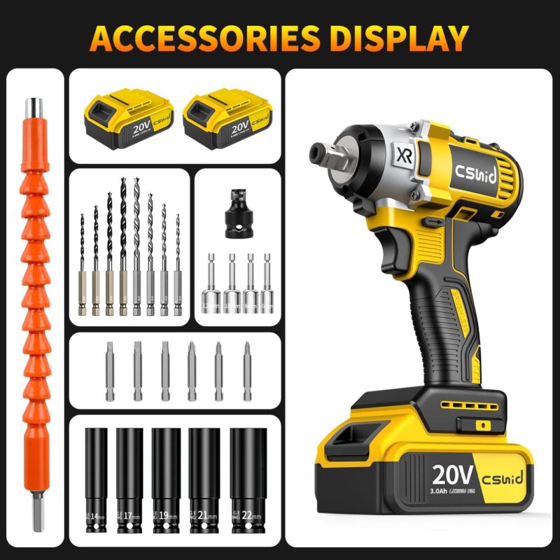 Power Cordless Impact Wrench 1/2 , 20V Impact Brushless Motor with 2 x 3.0A Batteries, 2-Mode Speed and Max Torque 280 ft lbs (380N.m), Power Impact Wrench with 5 Sockets,8 Drill,6 Screws for Home Car - Image 7