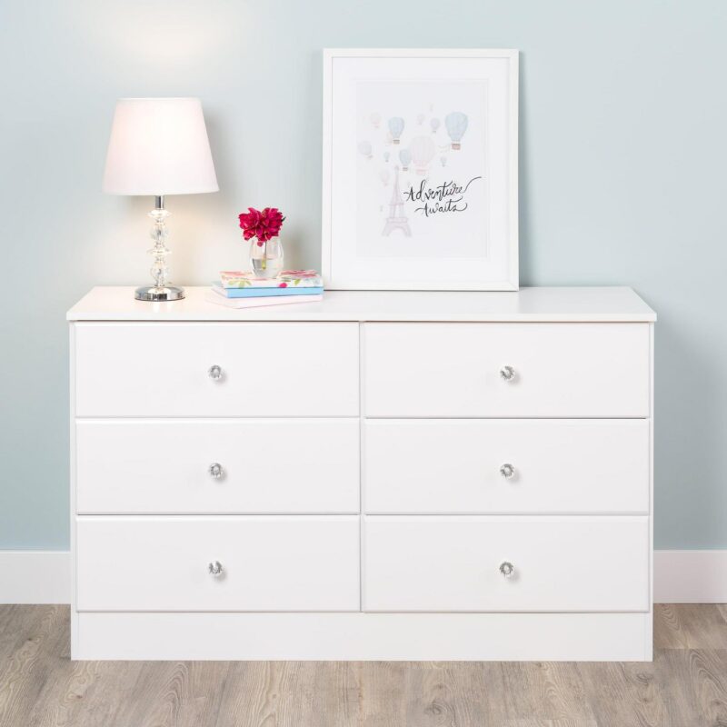 Prepac Astrid 6 Drawer Wooden Dresser with Crystal Knobs, 16  x 47.25  x 28.25 , White - Image 5