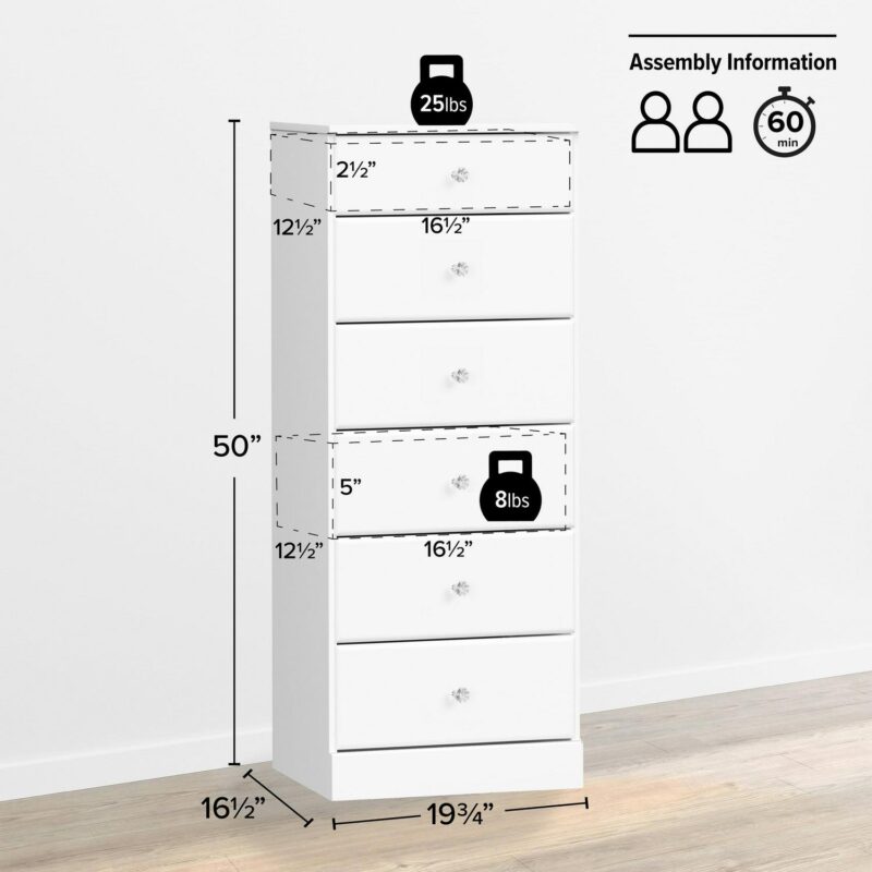 Prepac Astrid 6-Drawer Tall Chest, Crystal White - Image 4