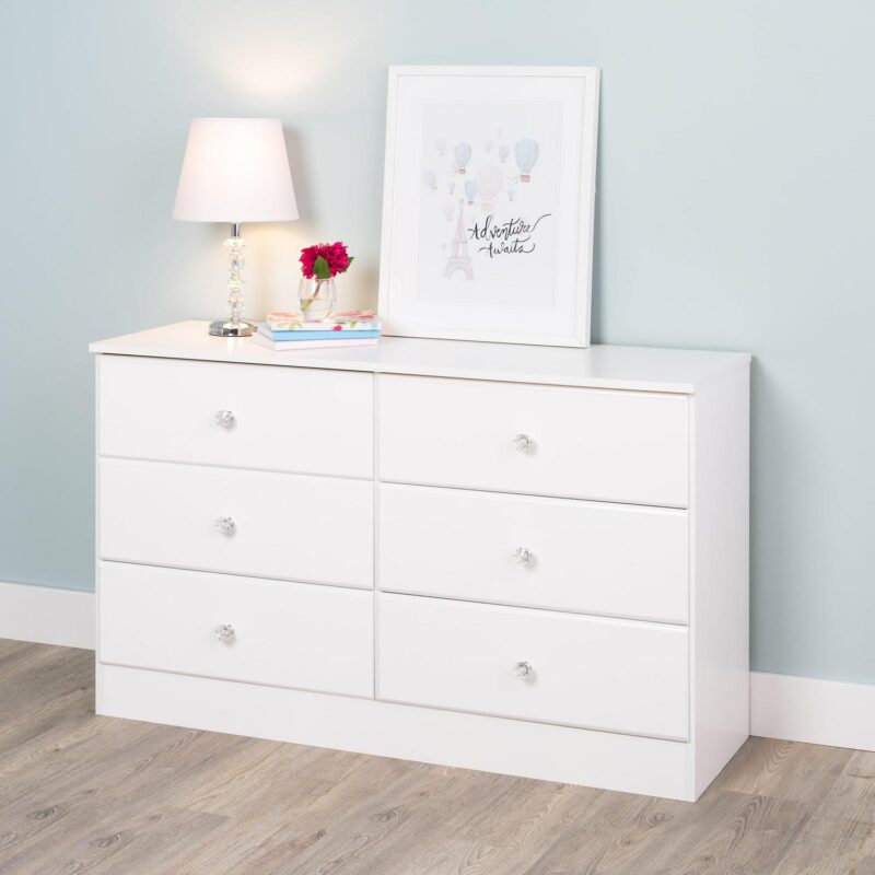Prepac Astrid 6 Drawer Wooden Dresser with Crystal Knobs, 16  x 47.25  x 28.25 , White - Image 8