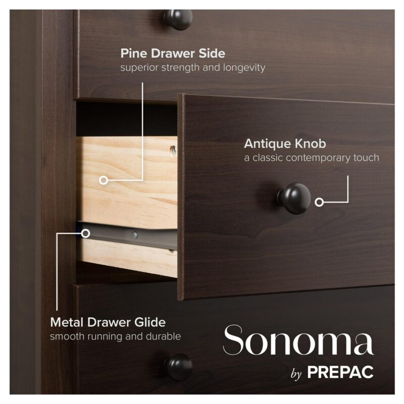 Prepac Fremont Espresso 5-Drawer Chest Dresser for Bedroom for Kids and Adults, 17.75 Dx31.5 Wx44.75 H - Image 8