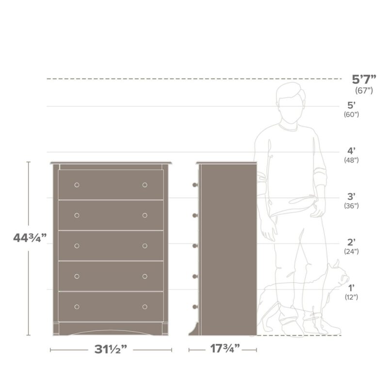 Prepac Fremont Espresso 5-Drawer Chest Dresser for Bedroom for Kids and Adults, 17.75 Dx31.5 Wx44.75 H - Image 3