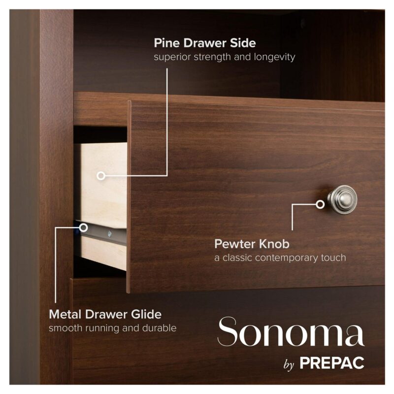 Prepac Monterey Transitional 5-Drawer Dresser, Cherry - Image 7