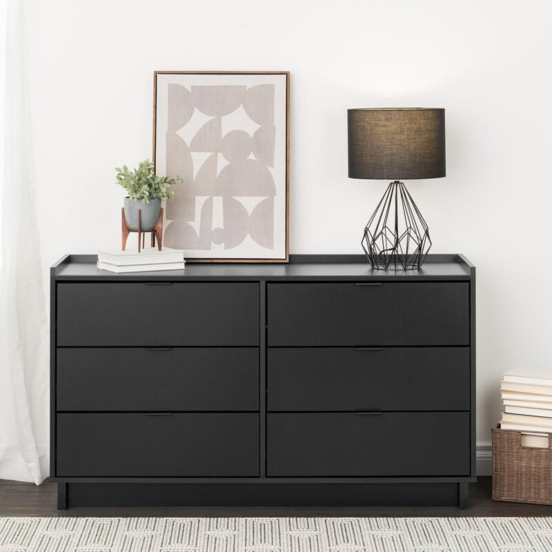 Prepac Simply Modern Dresser, Black Dresser for Bedroom, Chest of Drawers with 6 Drawers 52.5  W x 29.5  H x 16  D, BDBR-1806-1