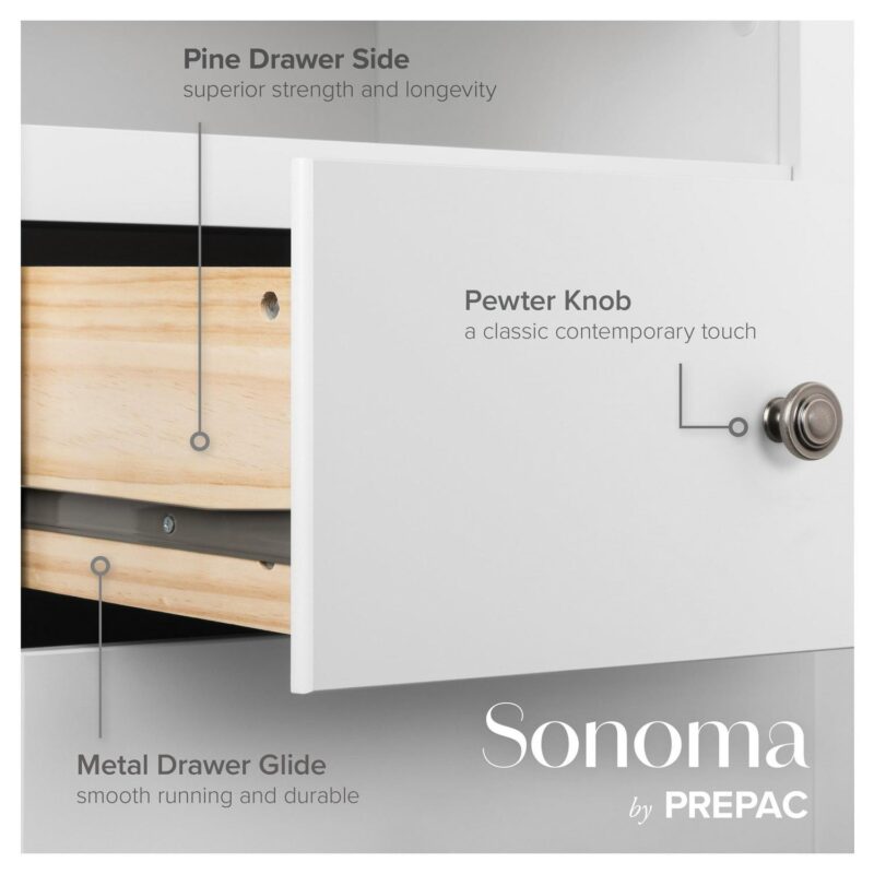 Prepac Sonoma Superior 5-Drawer Chest for Bedroom - Spacious and Stylish Chest of Drawers, Measuring 17.75 D x 31.5 W x 44.75 H, In White Finish - Image 8