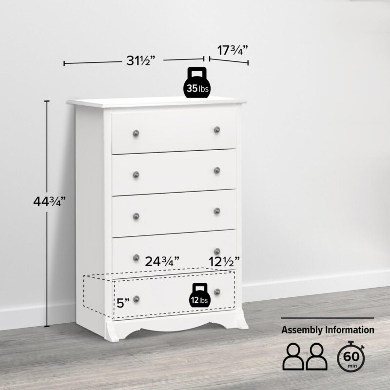Prepac Sonoma Superior 5-Drawer Chest for Bedroom - Spacious and Stylish Chest of Drawers, Measuring 17.75 D x 31.5 W x 44.75 H, In White Finish - Image 4