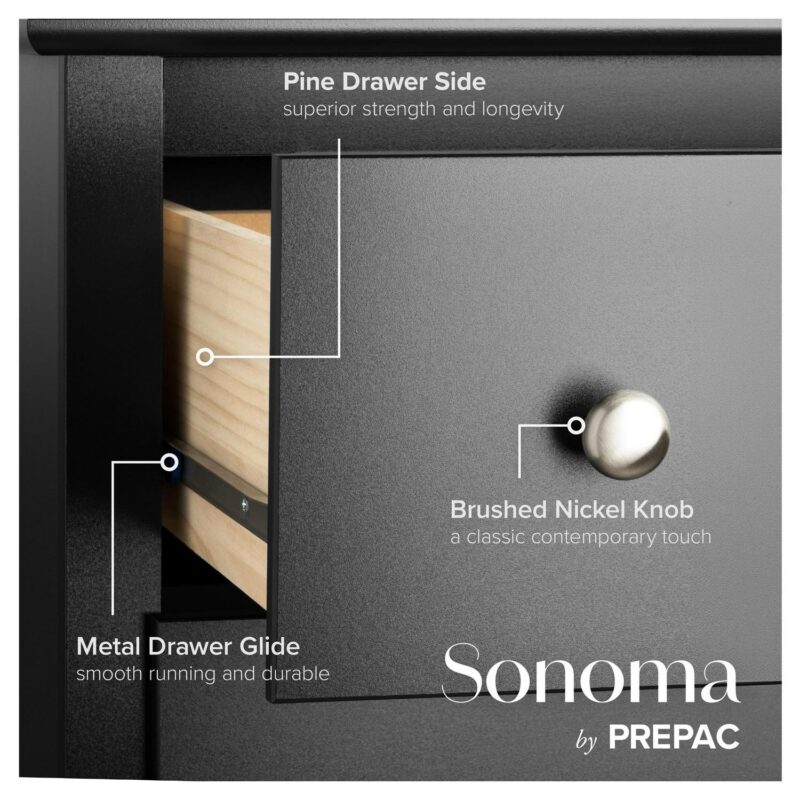 Prepac Sonoma Superior 5-Drawer Chest for Bedroom - Spacious and Stylish Chest of Drawers, Measuring 17.75 D x 31.5 W x 44.75 H, In Black Finish - Image 8