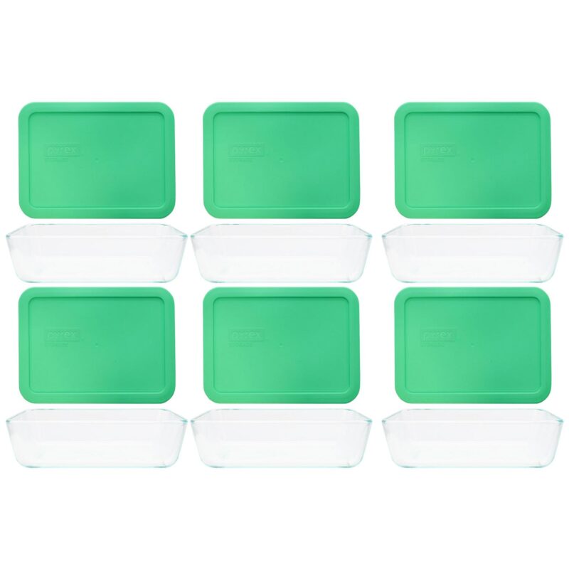 Pyrex 7210 3-Cup Glass Dish with 7210-PC 3-Cup Bright Green Lid (6-Pack)