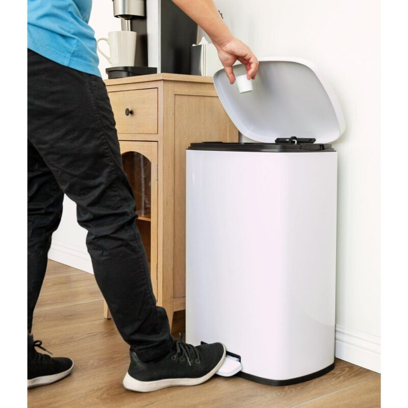 Qualiazero 13.2 Gallon Trash Can, Rectangular Step On Kitchen Trash Can, White - Image 7