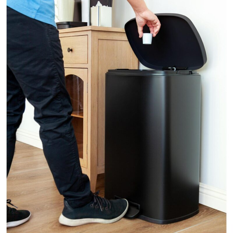 Qualiazero 13.2 Gallon and 3.2 Gallon Trash Can Combo, Rectangular Shape Step Can Combo - Matte Black - Image 2