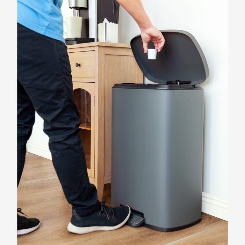 Qualiazero 13.2 Gallon and 3.2 Gallon Trash Can Combo, Rectangular Shape Step Can Combo - Matte Gray - Image 9
